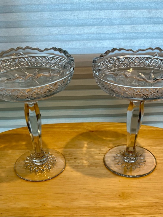 Other - Vintage Cut Crystal Pedestal Compote Pair - Clear Glass